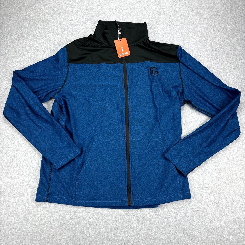 Elevate Perren Jacket Mens XL Blue Active Stretch Knit UPS Mock Neck Full Zip